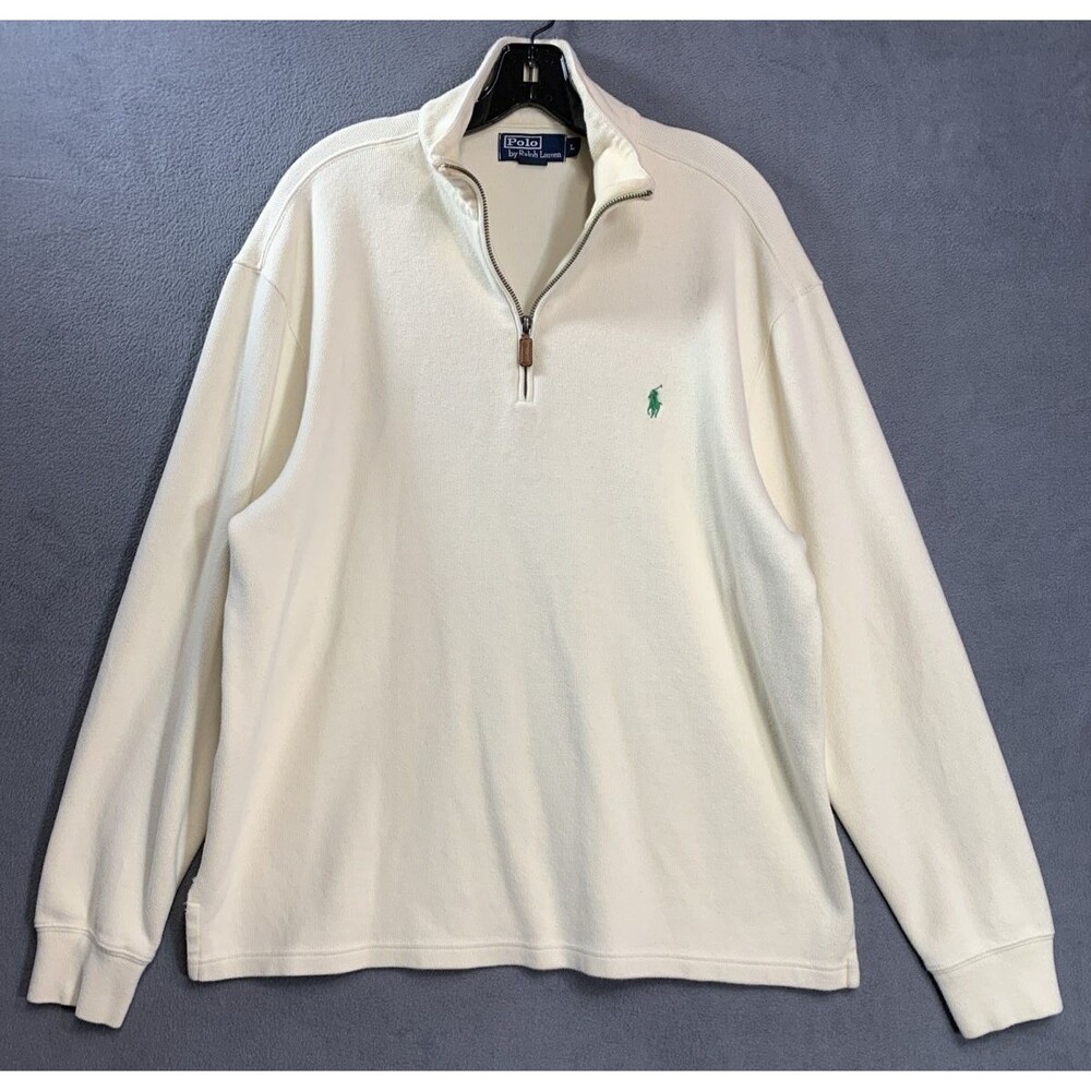 Polo Ralph Lauren Mens L Cream Cotton Quarter Zip Pullover Sweater Pony Logo